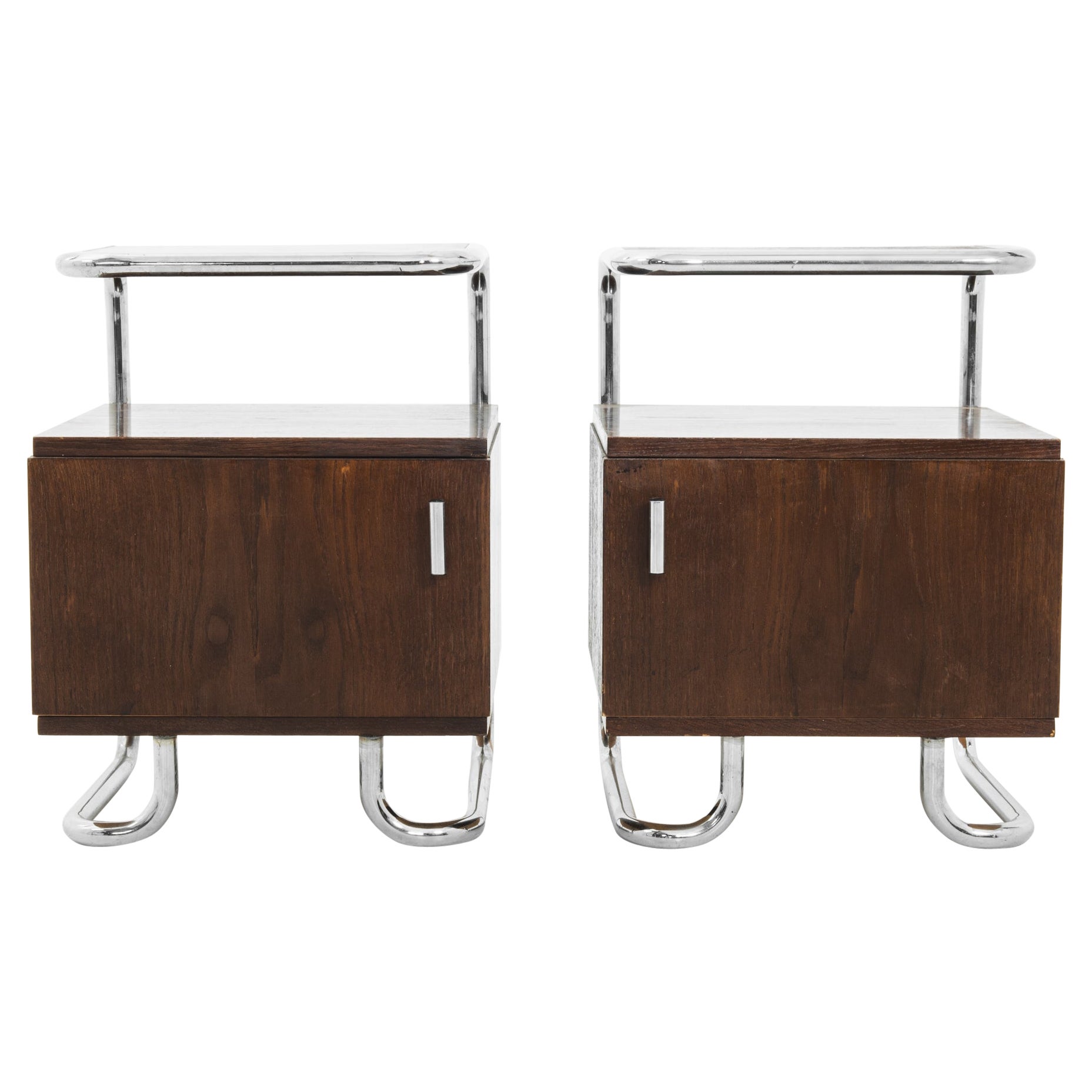 1930s Bauhaus Tubular Steel Nightstands, a Pair