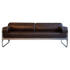 1930s Bauhaus Tubular Steel Sofa with Chestnut Brown Leather