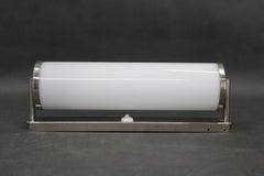 1930s Bauhaus Tubular Wall Light, Chrome & Creamy Glass, Czechoslovakia