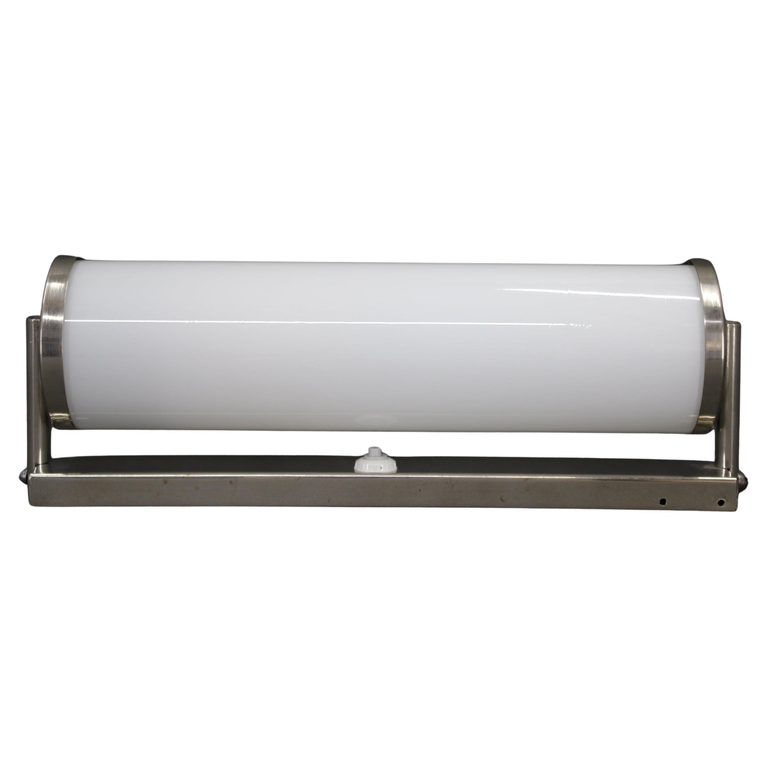 1930s Bauhaus Tubular Wall Light, Chrome 
Creamy Glass, Czechoslovakia