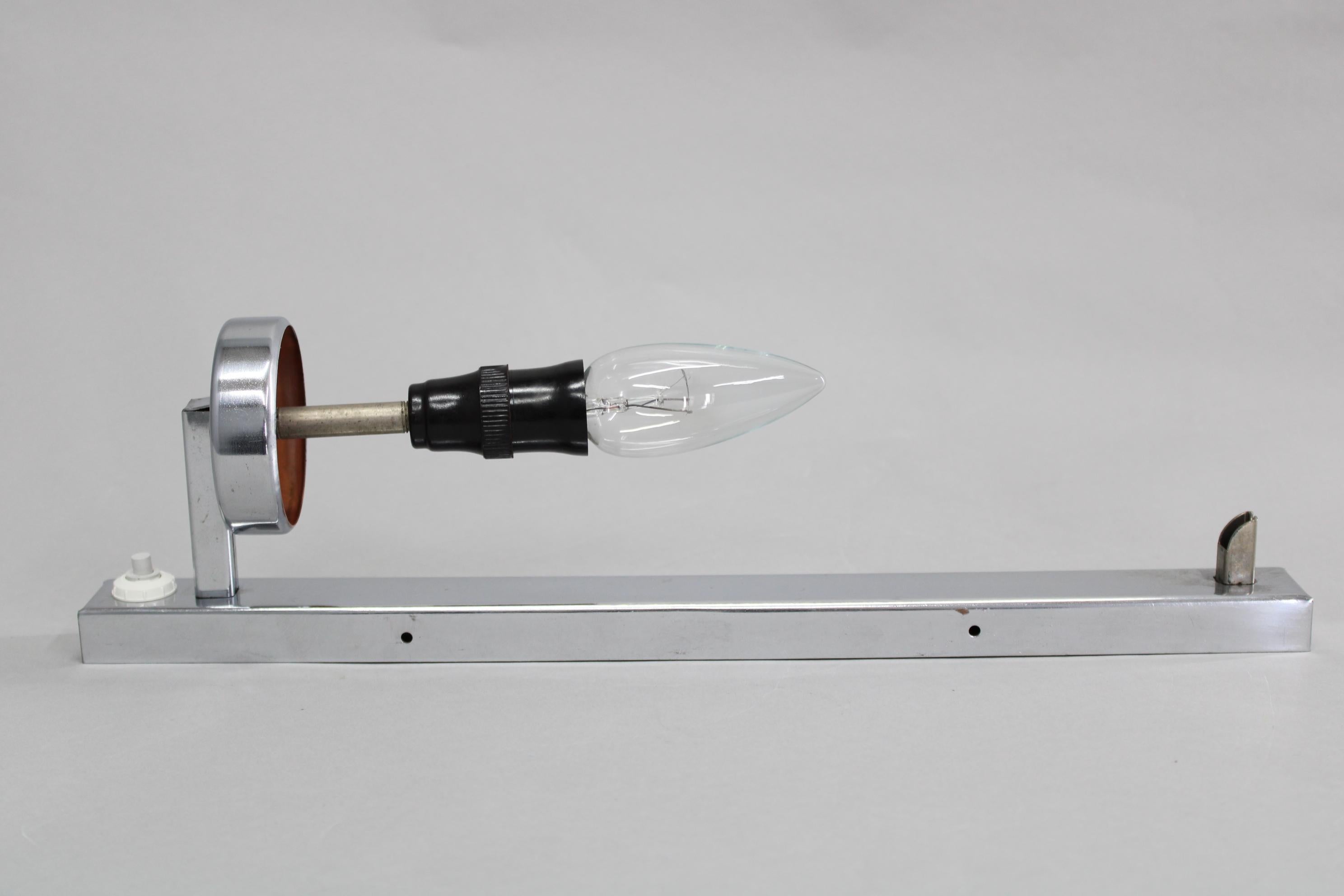 Mid-20th Century 1930s Bauhaus Tubular Wall Light, Chrome & Glass, Czechoslovakia For Sale