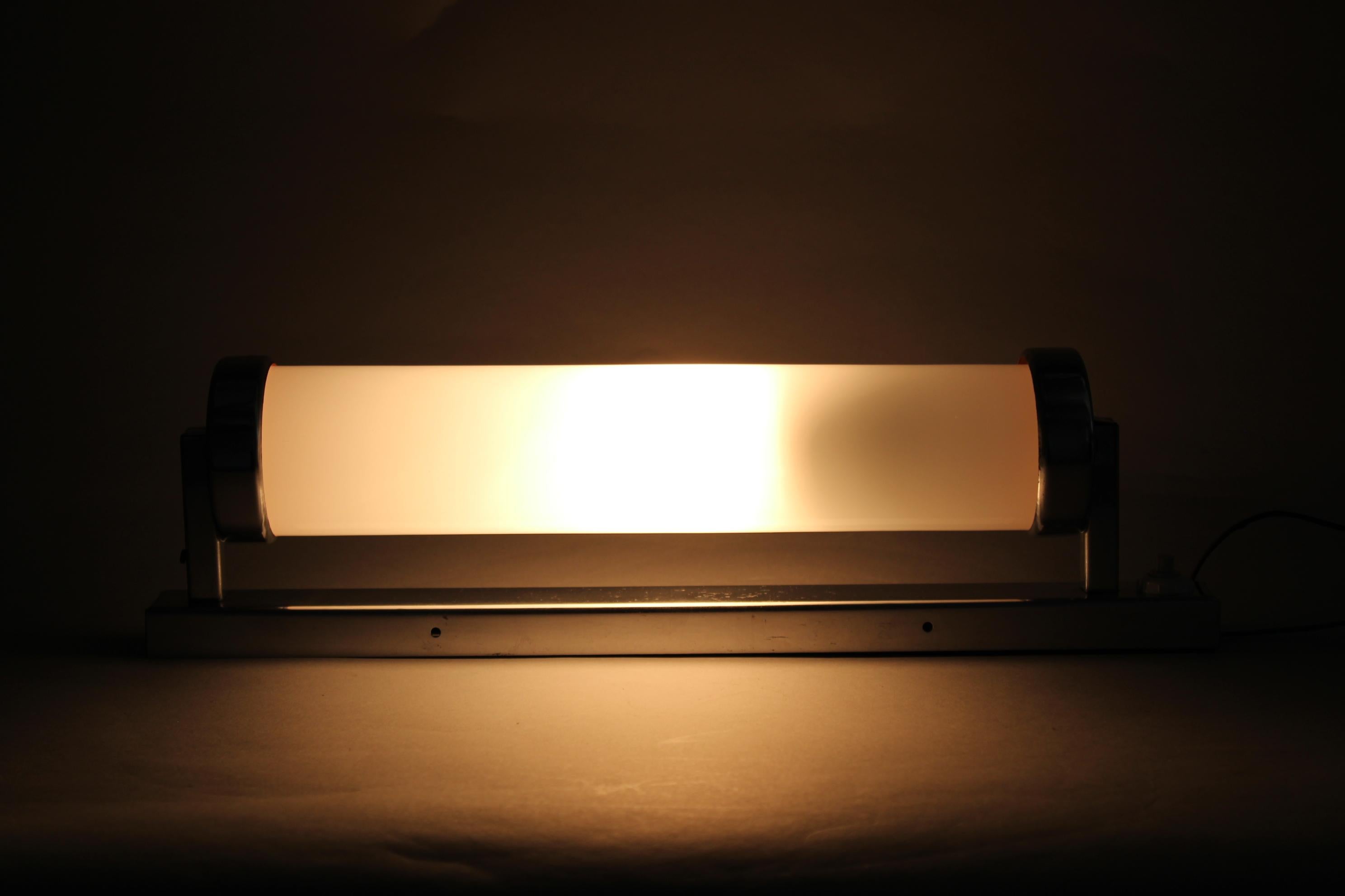 Metal 1930s Bauhaus Tubular Wall Light, Chrome & Glass, Czechoslovakia For Sale