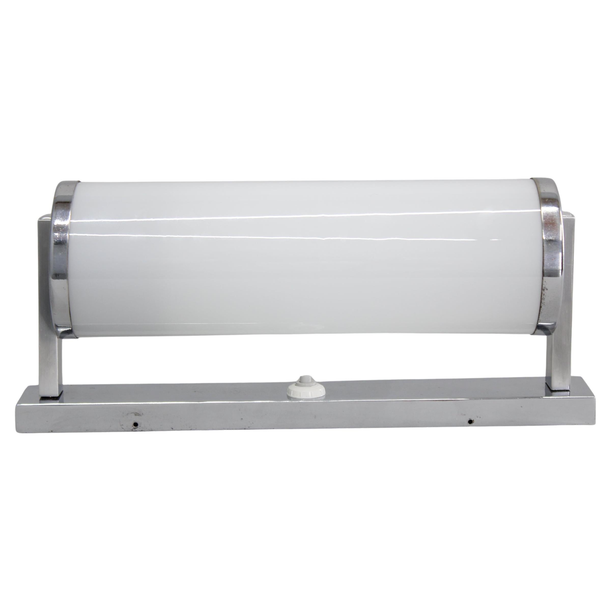 1930s Bauhaus Tubular Wall Light, Chrome 
Glass, Czechoslovakia