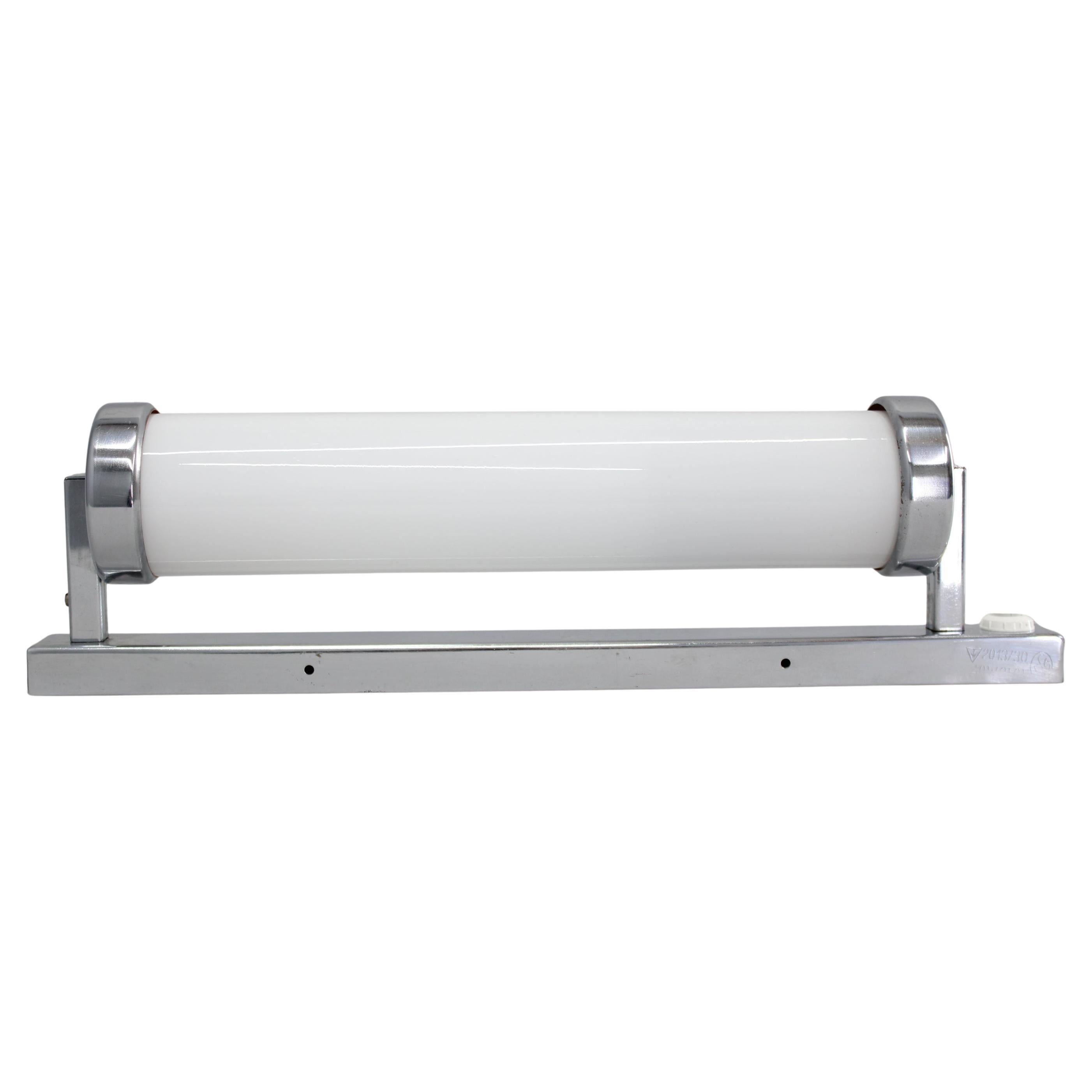 1930s Bauhaus Tubular Wall Light, Chrome 
Glass, Czechoslovakia For Sale