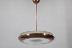 1930s Bauhaus "UFO" Chandelier in Copper Finish by Josef Hurka, Czechoslovakia