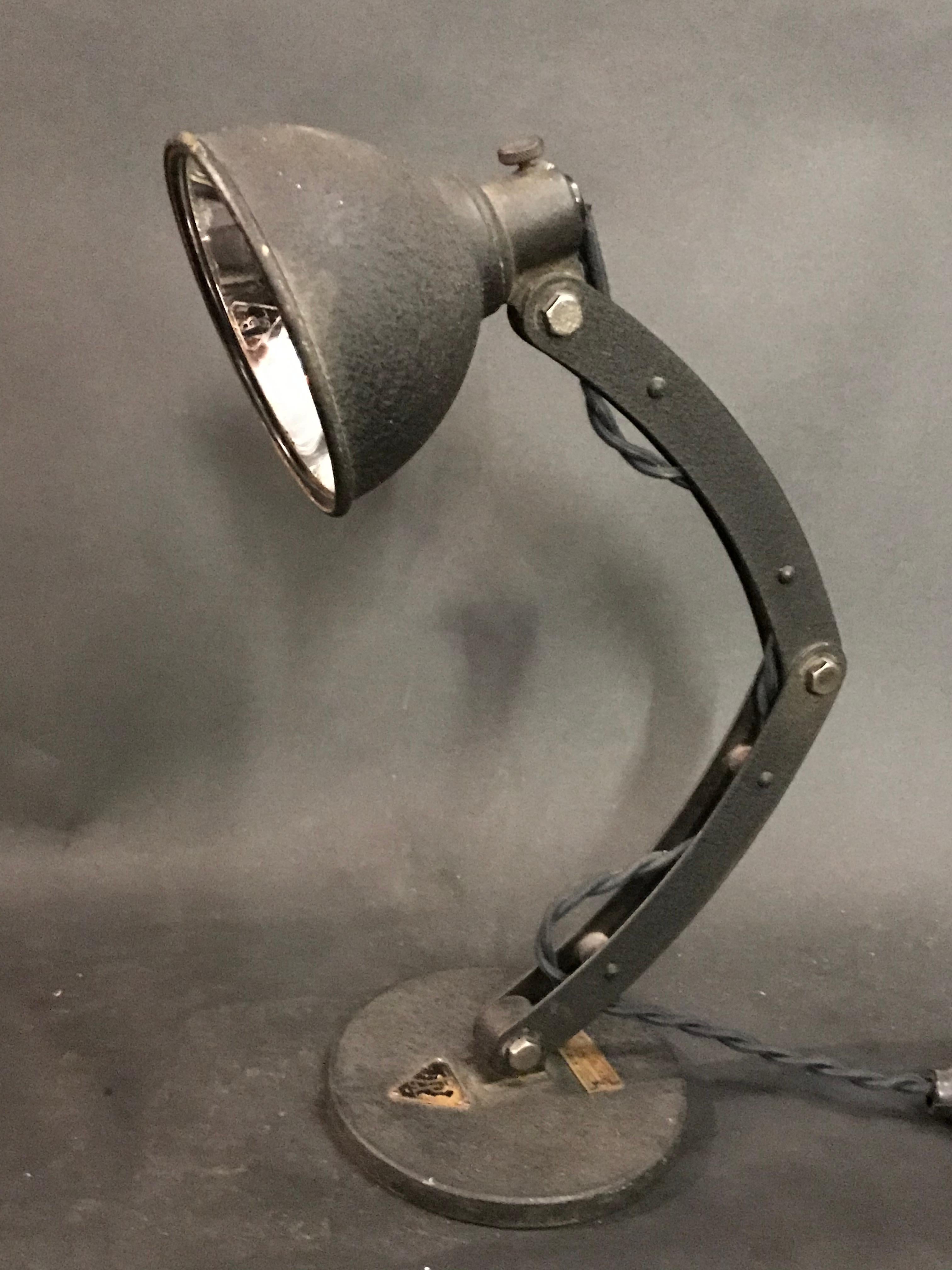Machine-Made 1930's Bausch and Lomb Articulating Task Lamp with Original Reflector For Sale