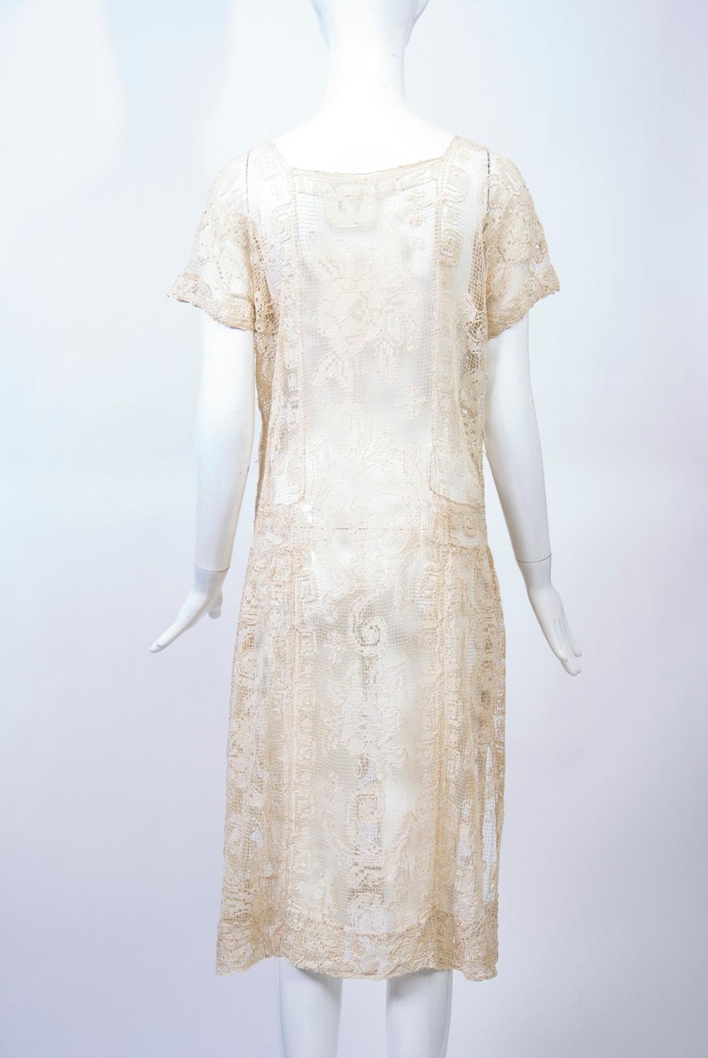 Women's 1930s Beige Lace Dress For Sale