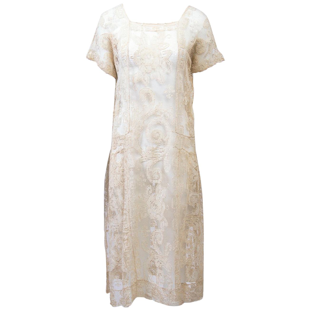 Abito in pizzo beige anni '30 in vendita