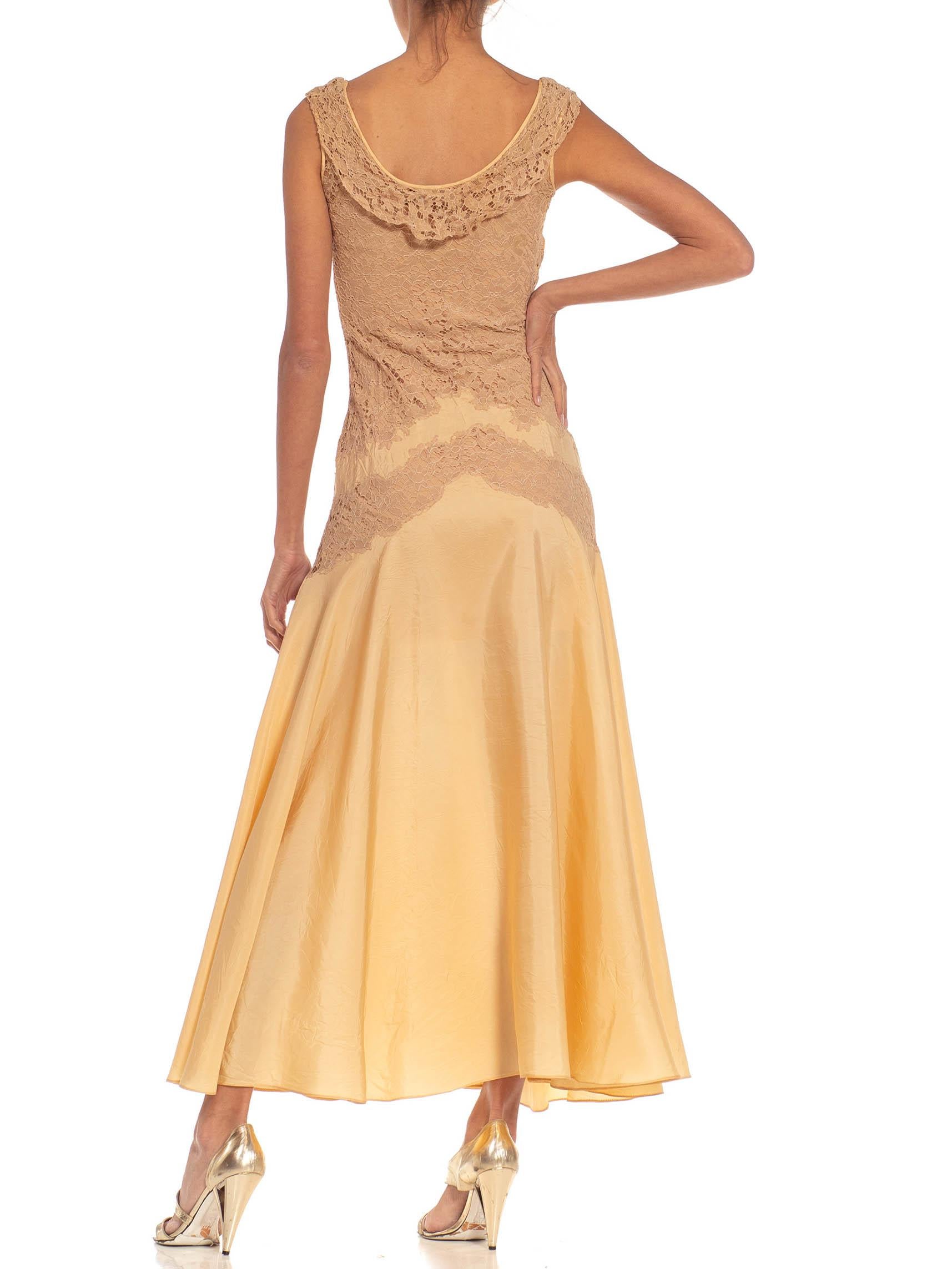 1930S Beige & Yellow Gold Chiffon Lace Slip Dress In Excellent Condition For Sale In New York, NY