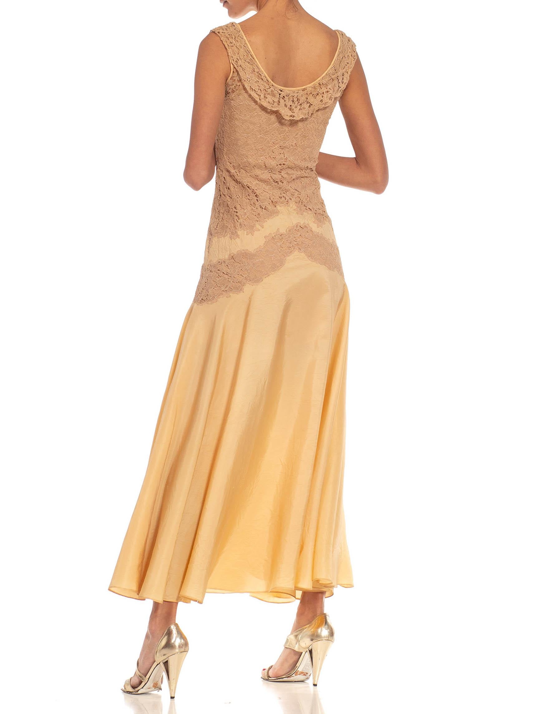 Women's 1930S Beige & Yellow Gold Chiffon Lace Slip Dress For Sale