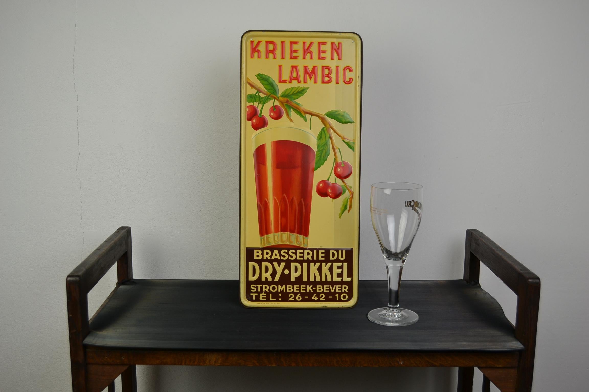 1930s Belgian Beer Sign for Cherry Beer Lambic, Art Deco Tin Sign 15