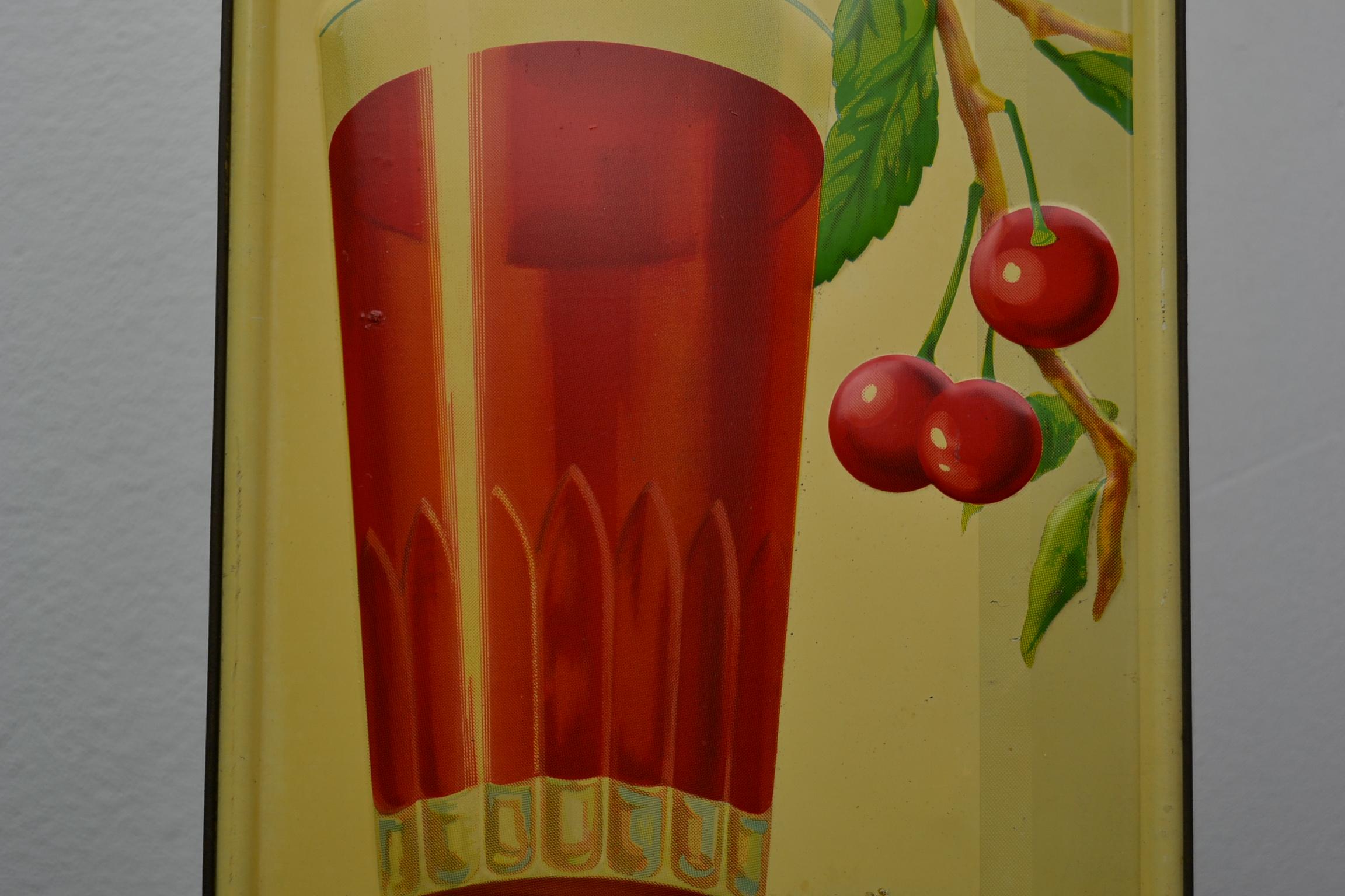 1930s Belgian Beer Sign for Cherry Beer Lambic, Art Deco Tin Sign In Good Condition In Antwerp, BE