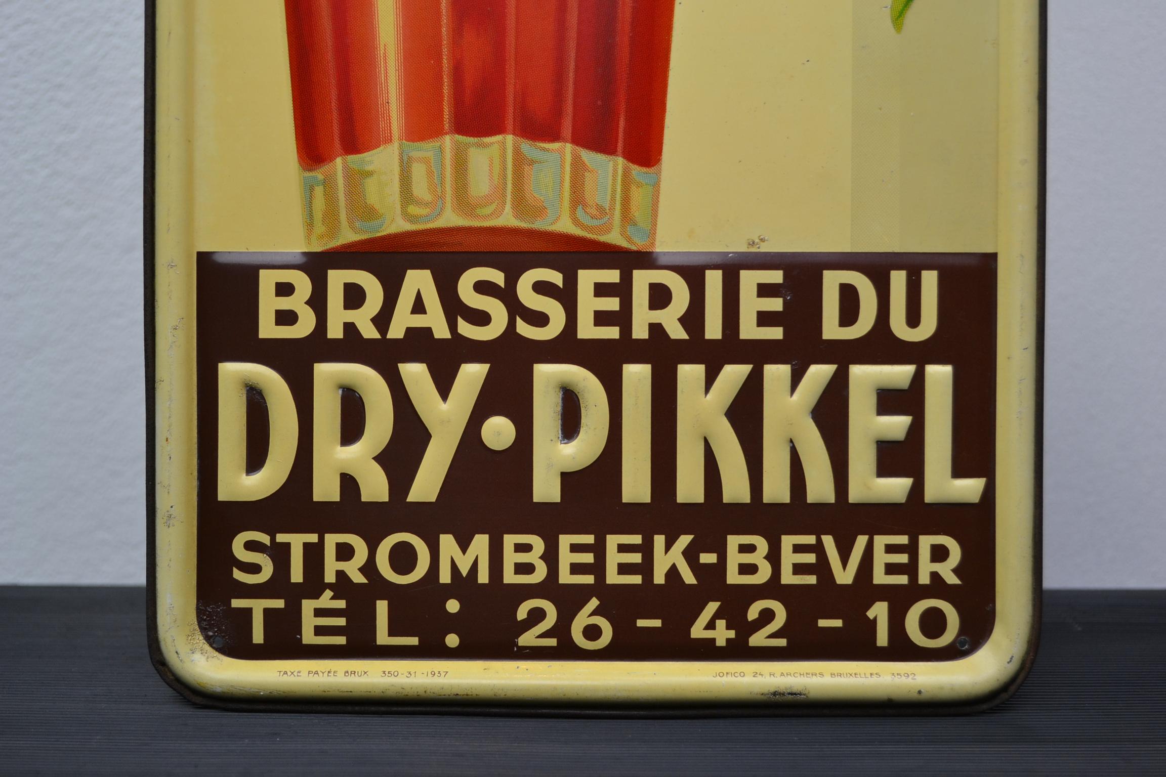1930s Belgian Beer Sign for Cherry Beer Lambic, Art Deco Tin Sign 1