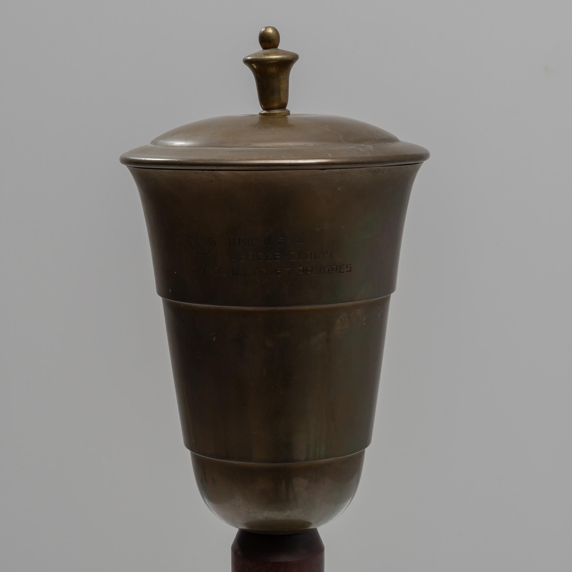 1930s Belgian Brass Goblet With Lid In Good Condition In High Point, NC