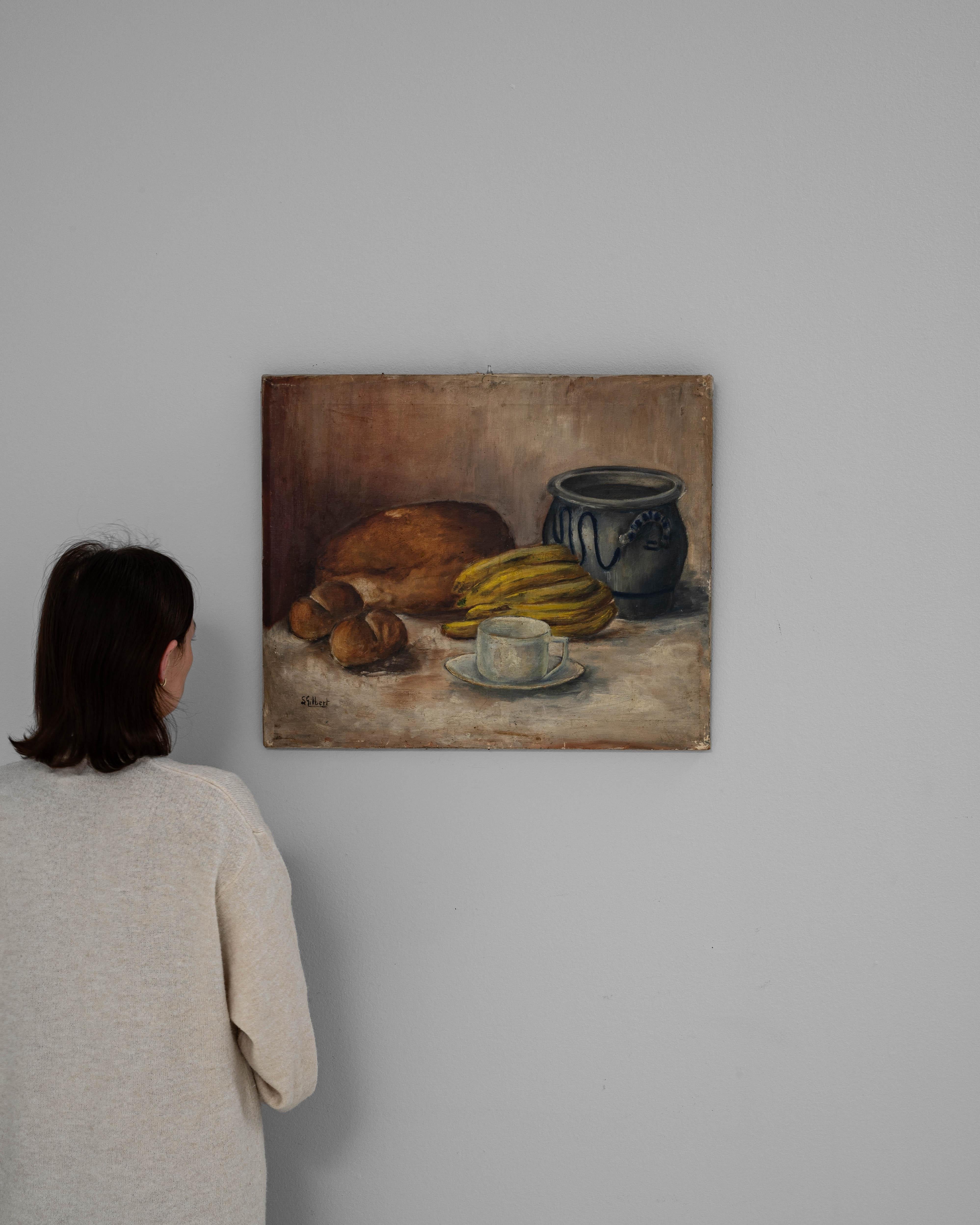 1930s Belgian Still Life Composition Painting By S. Gilbert In Good Condition For Sale In High Point, NC