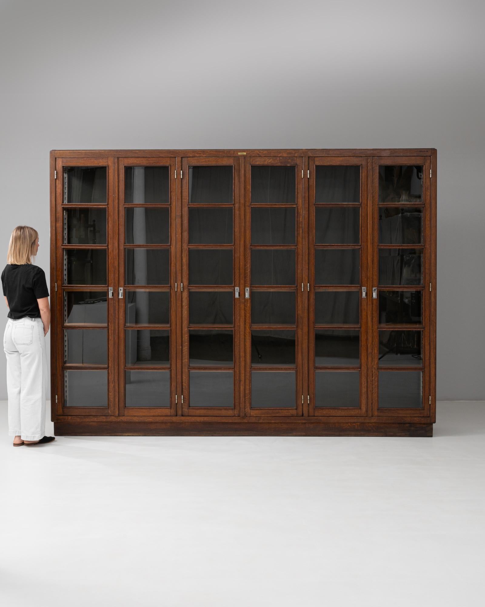 Glass 1930s Belgian Wooden Eight-Door Library Display Case For Sale