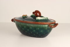 1930’s Belgium Ceramic Basket Casserole with Vegetable and Mushroom Lid