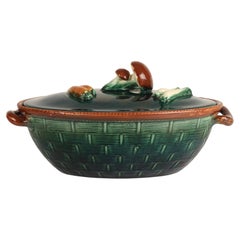 1930’s Belgium Ceramic Basket Casserole with Vegetable and Mushroom Lid