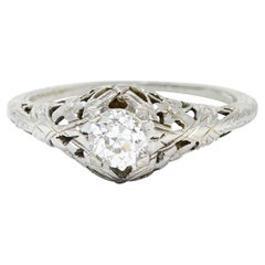 1930
s Belias 0.45 Carat Diamond 18 Karat White Gold Floral Engagement Ring