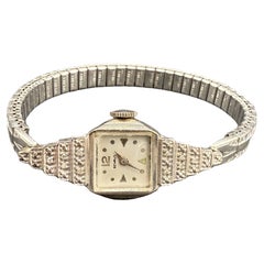 1930s Benrus 14K White Gold Art Deco Diamond Skyscraper Wristwatch