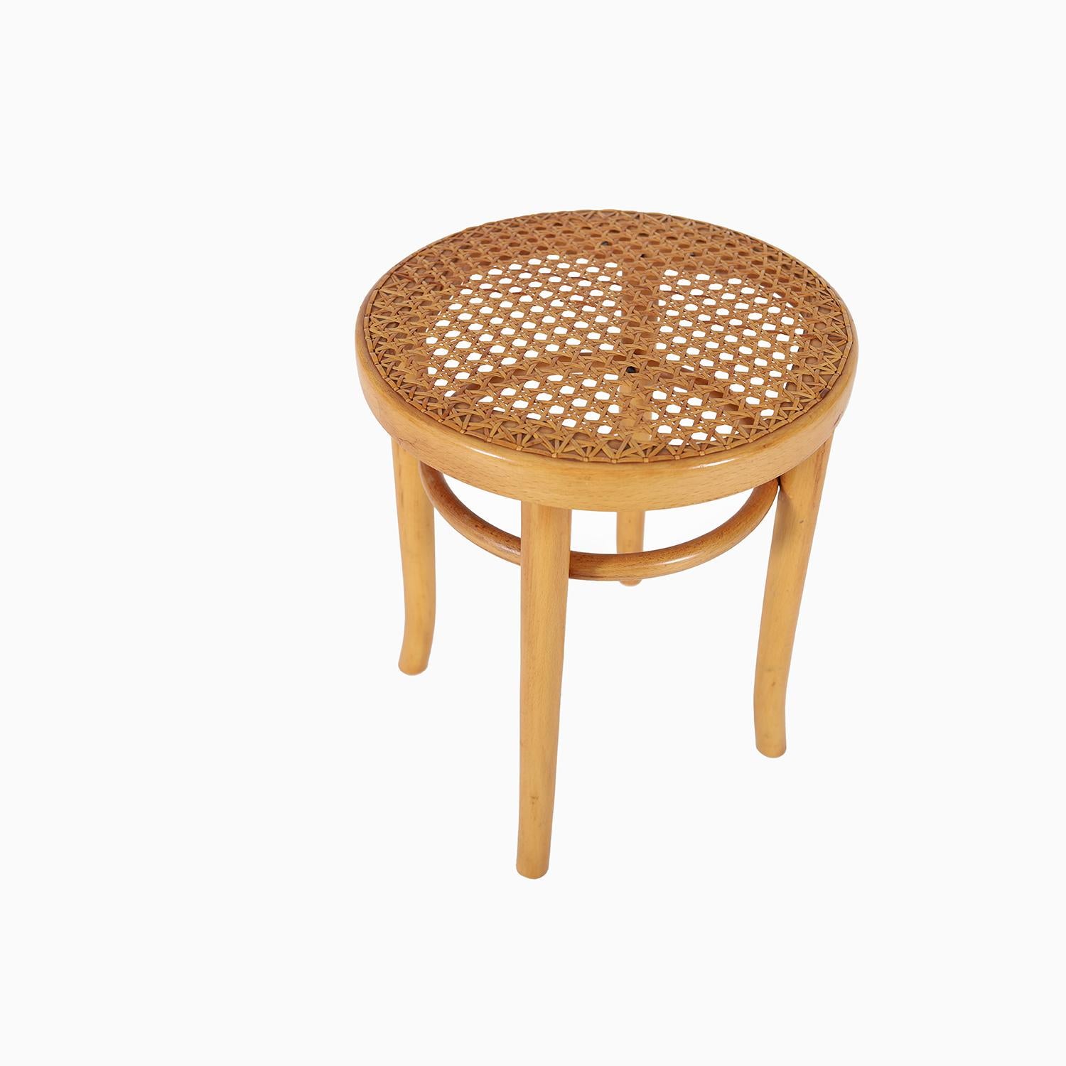 1930s, Bentwood Caned Stool In Good Condition For Sale In Minneapolis, MN