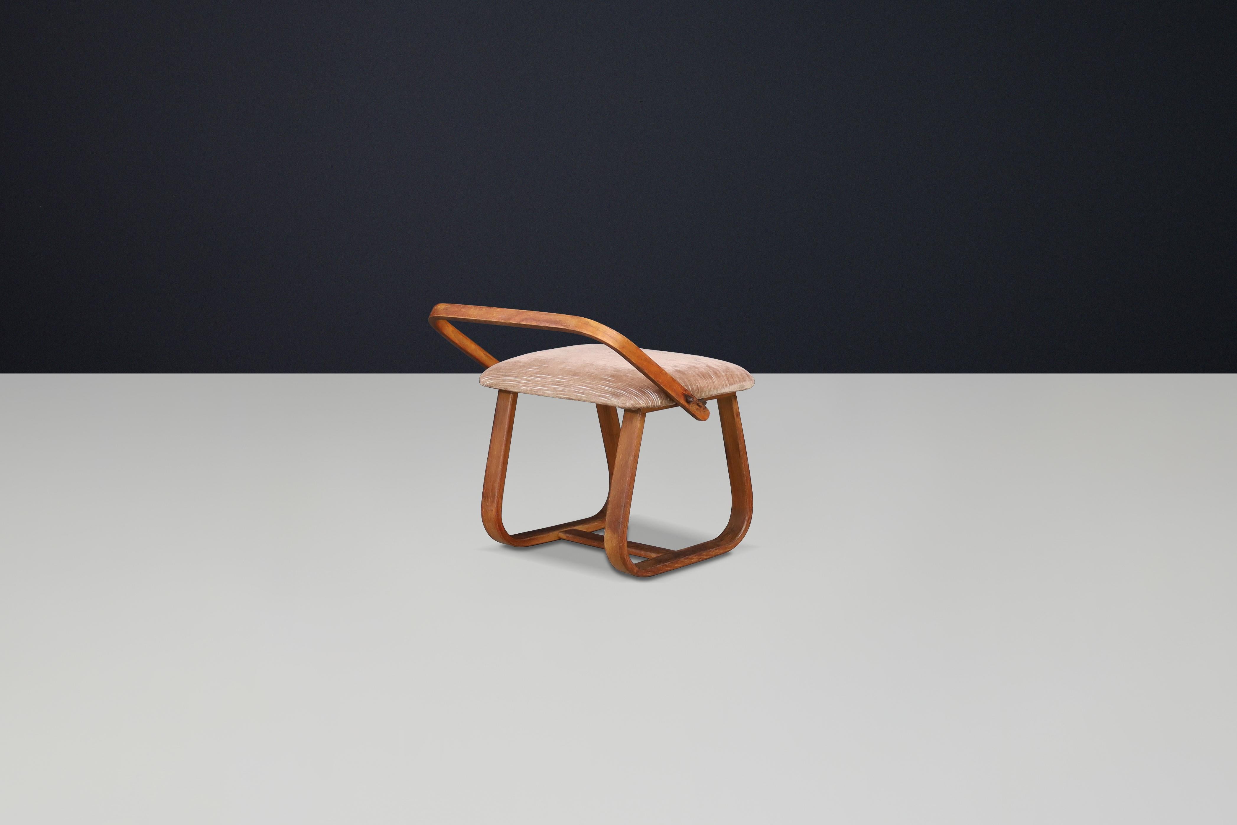 20th Century 1930s Bentwood Stool by Jan Vaněk  Czech Modernist Icon with Original Upholstery For Sale