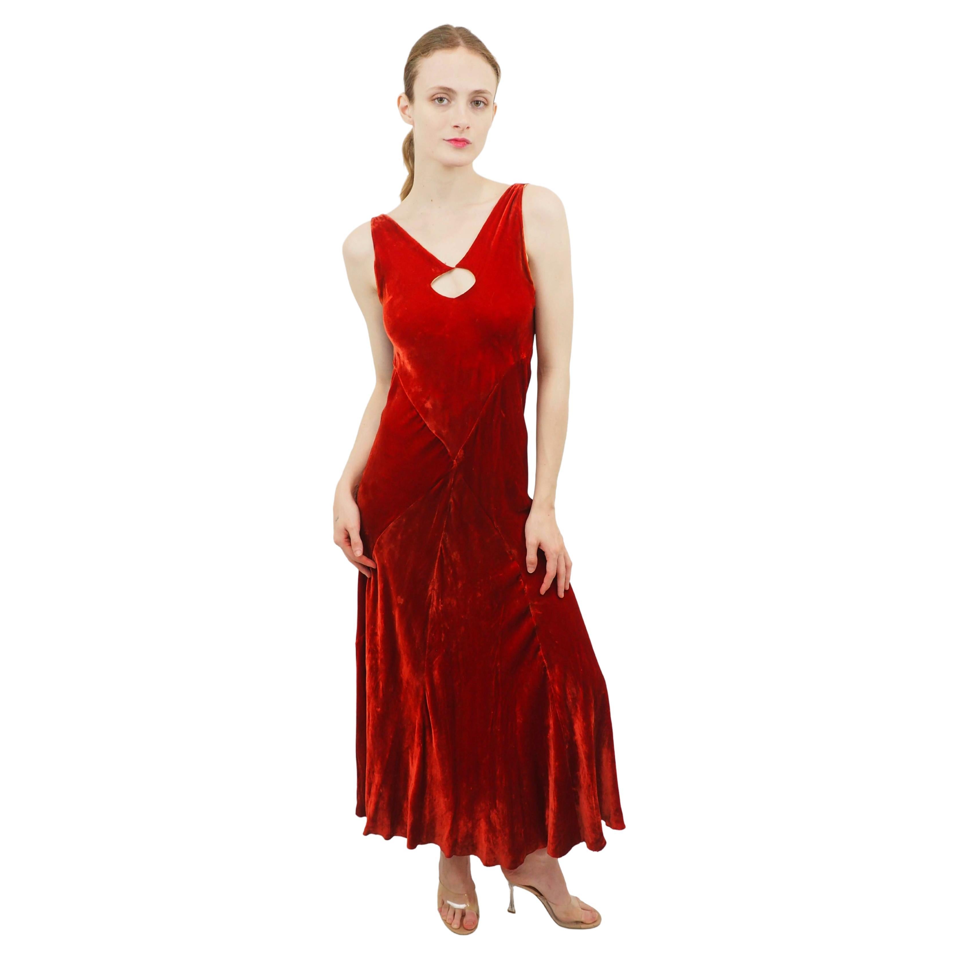 1930
s Berry Silk Velvet Bias Cut Gown with Back Cut Out For Sale