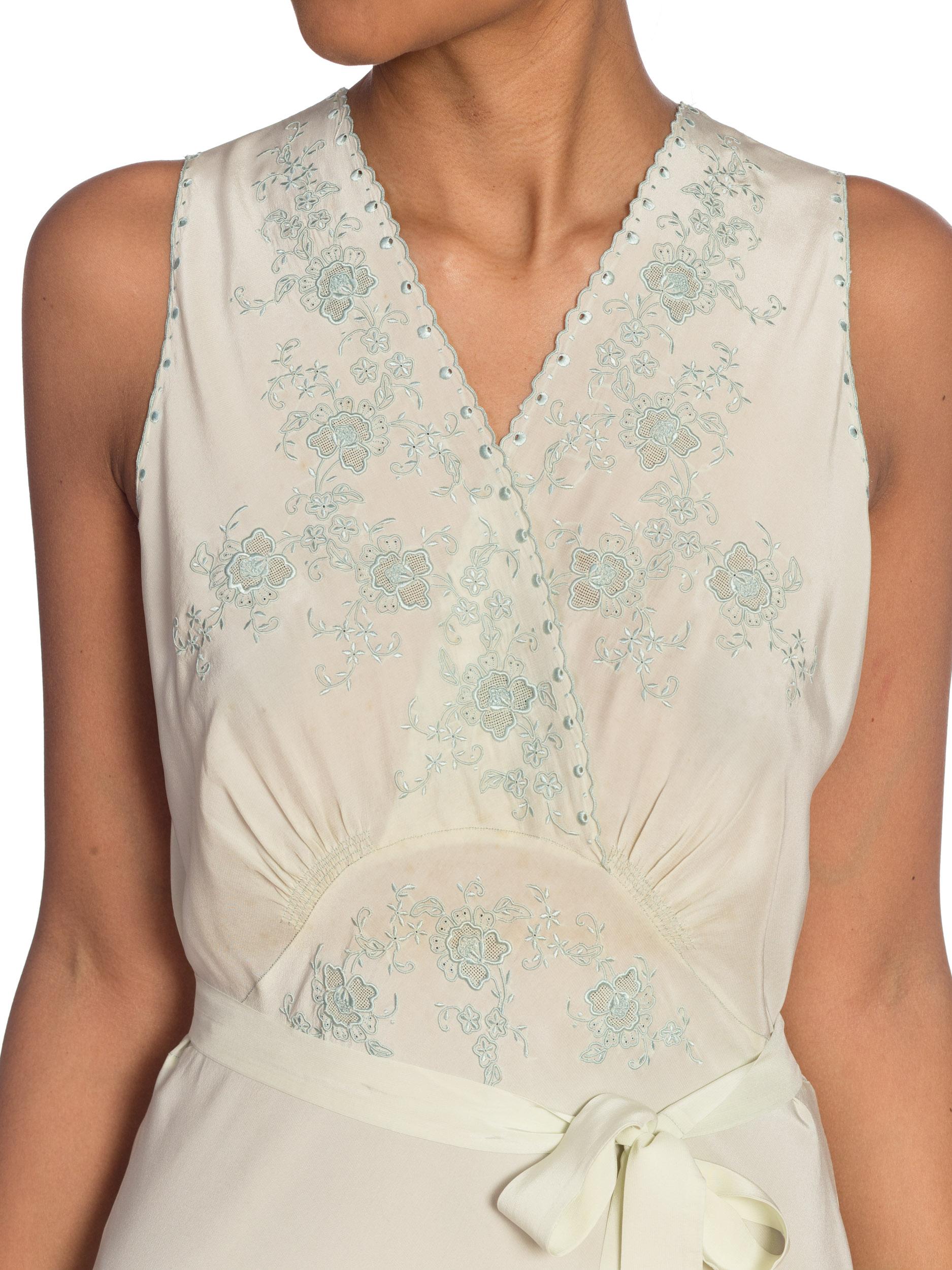 1930S Mint Green Bias Cut Silk Couture Hand Embroidered Slip Dress Negligée 3