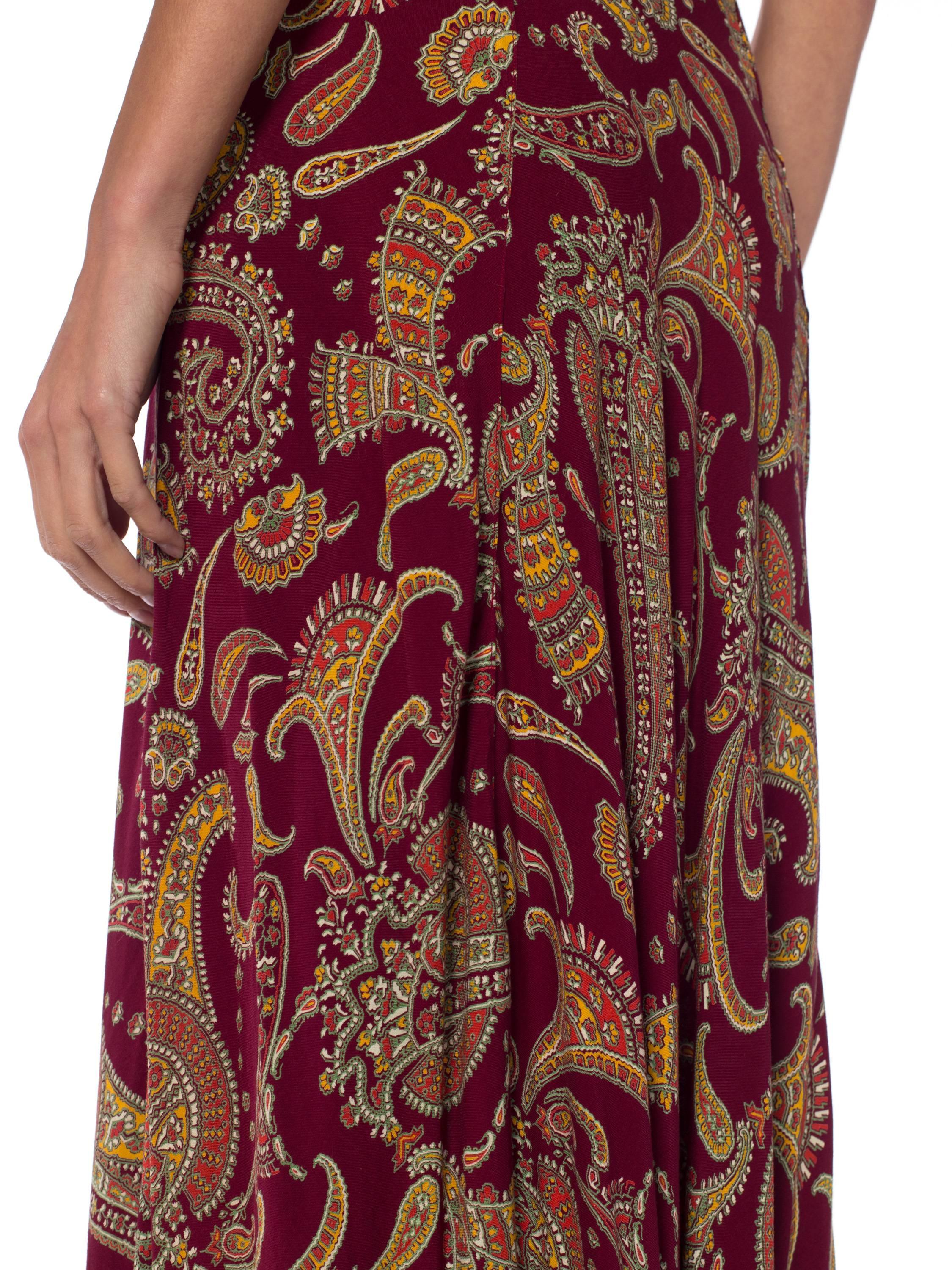 1930S Cranberry Red Paisley Rayon Backless Bias Cut Slip Dress For Sale 2