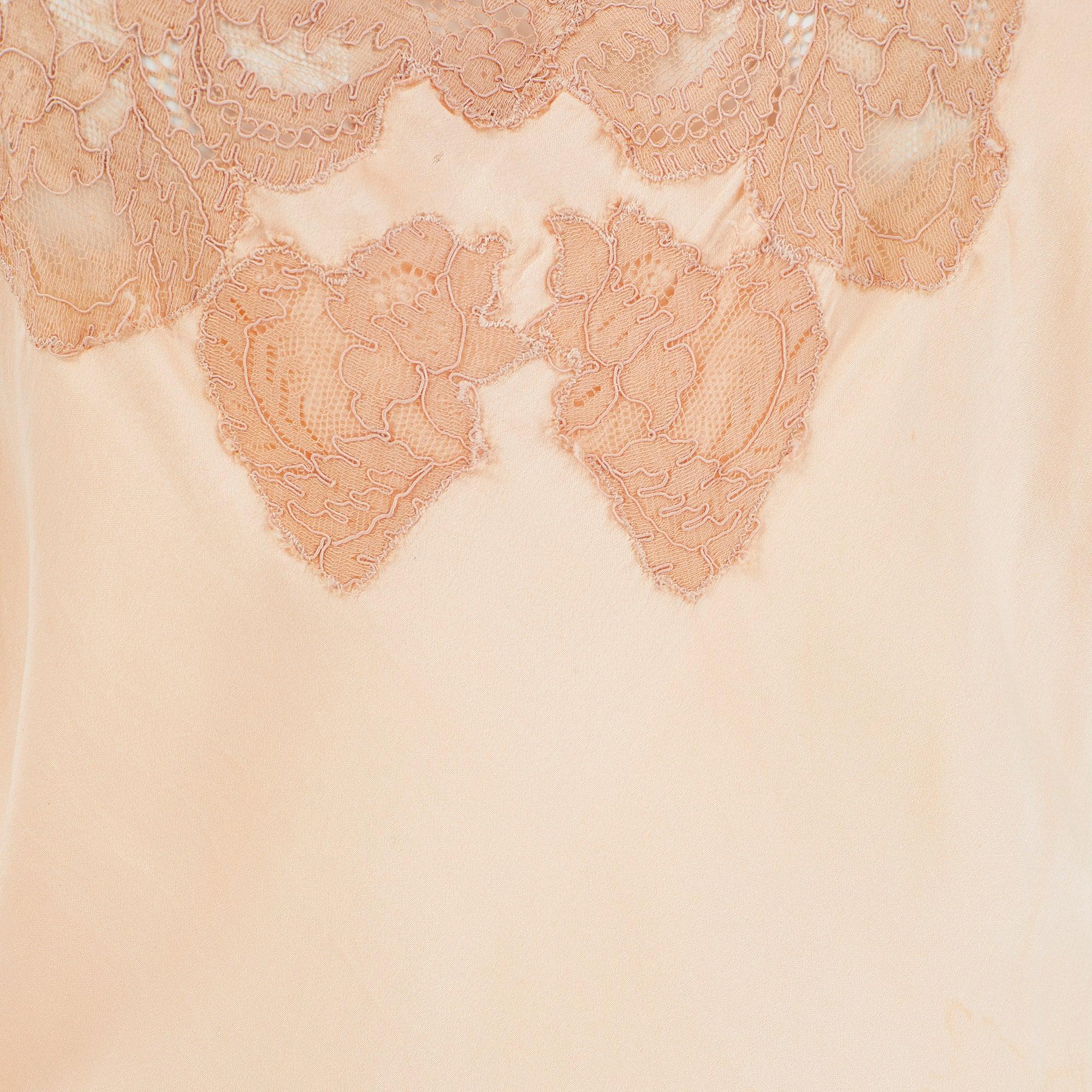 1930s Bias Cut Peach Silk Slip Dress with Lace Inserts In Excellent Condition In London, GB