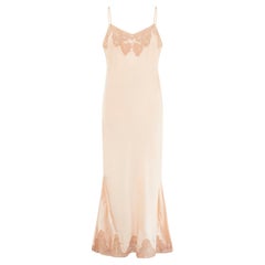 1930s Bias Cut Peach Silk Slip Dress with Lace Inserts