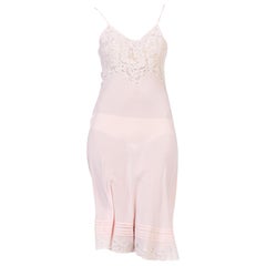 1930S Bias Cut Silk Crepe De Chine & Lace Short Negligée Slip Dress Entirely Se