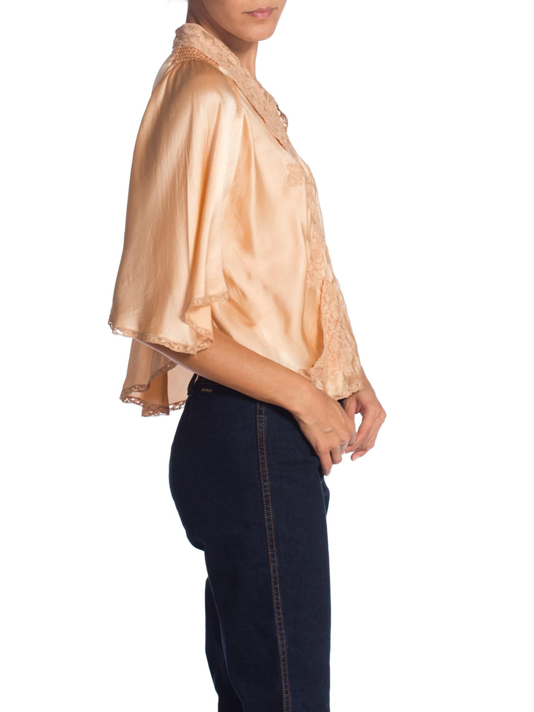 Orange 1930s Bias Cut Silk & Lace Bed Jacket