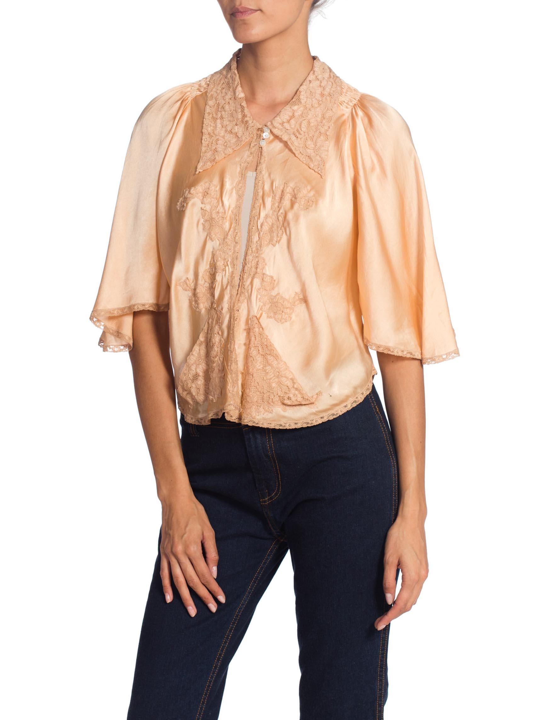 Women's 1930s Bias Cut Silk & Lace Bed Jacket