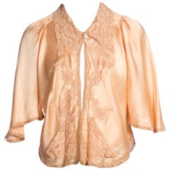 Vintage 1930s Bias Cut Silk & Lace Bed Jacket