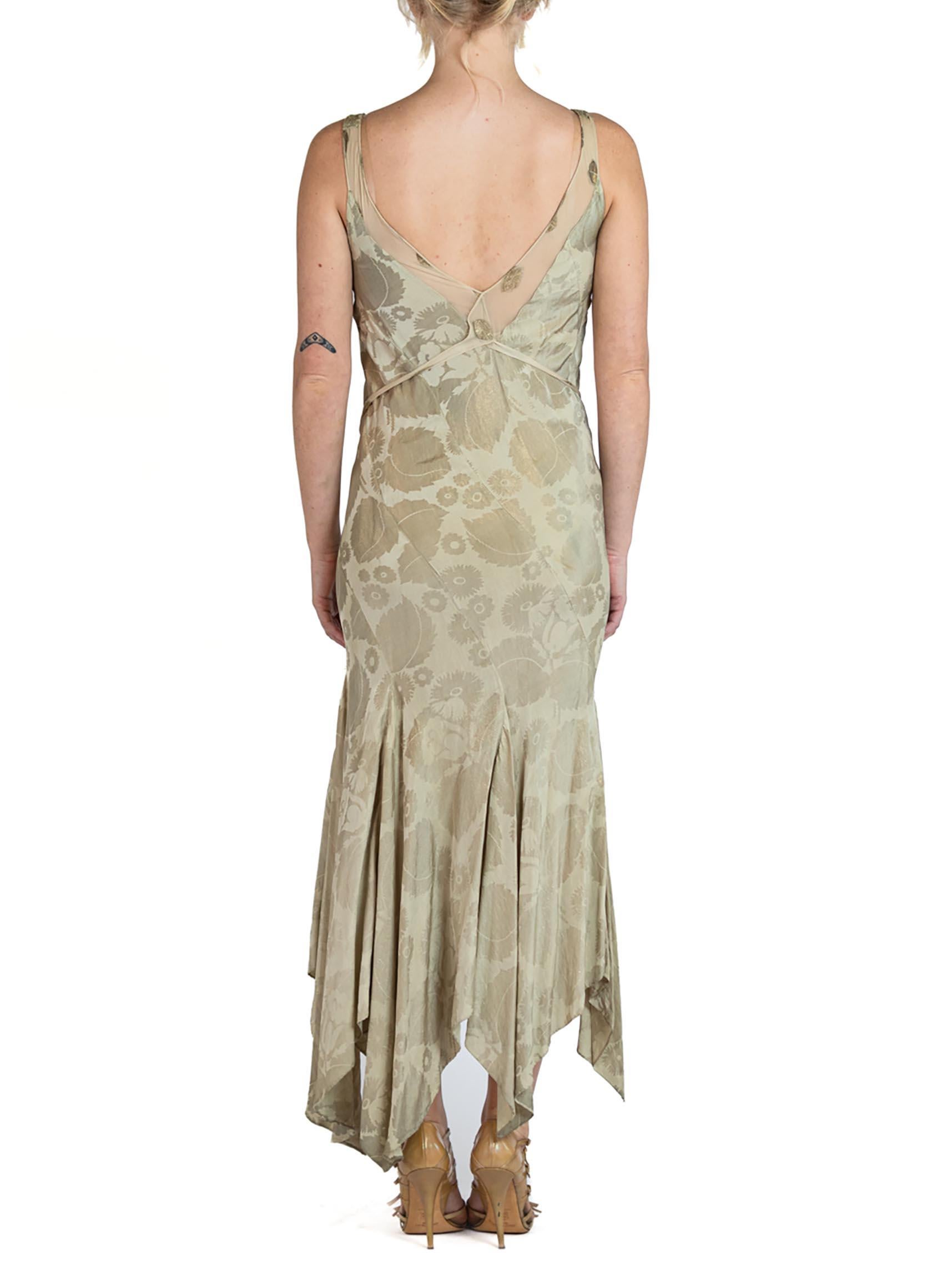 Women's 1930S Bias Cut Silk Silver Lamé Floral Jacquard Old Hollywood Gown With Chiffon For Sale