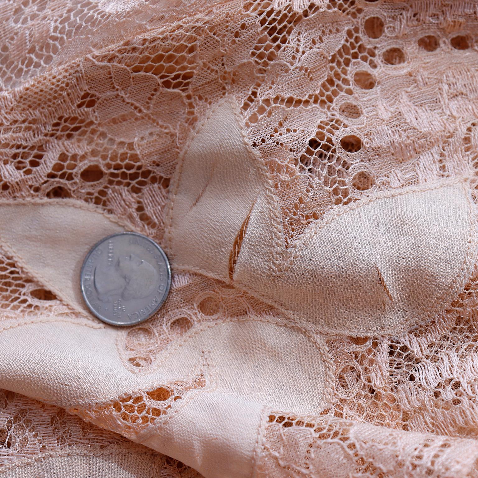 1930s Bias Silk & Lace Vintage Dress in Peach W Appliqués Butterfly Sleeves For Sale 6
