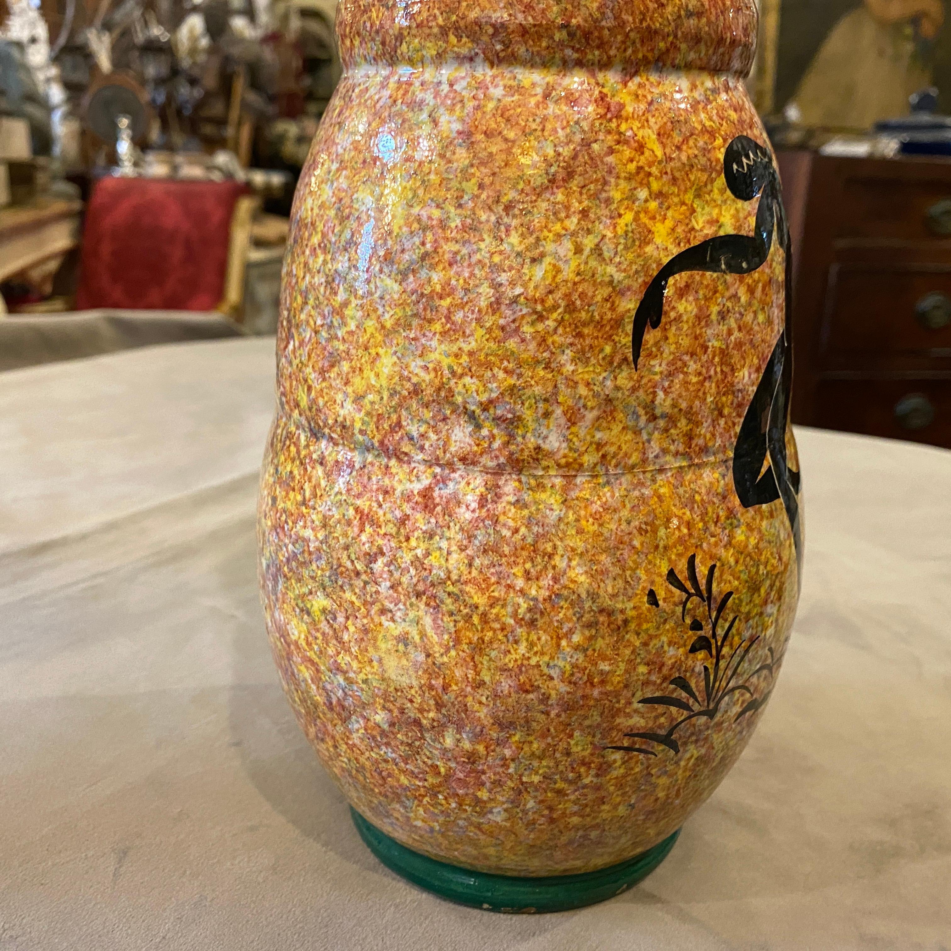 20th Century 1930s Bitossi Art Deco Orange and Black Ceramic Italian Vase