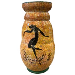 1930s Bitossi Art Deco Orange and Black Ceramic Italian Vase