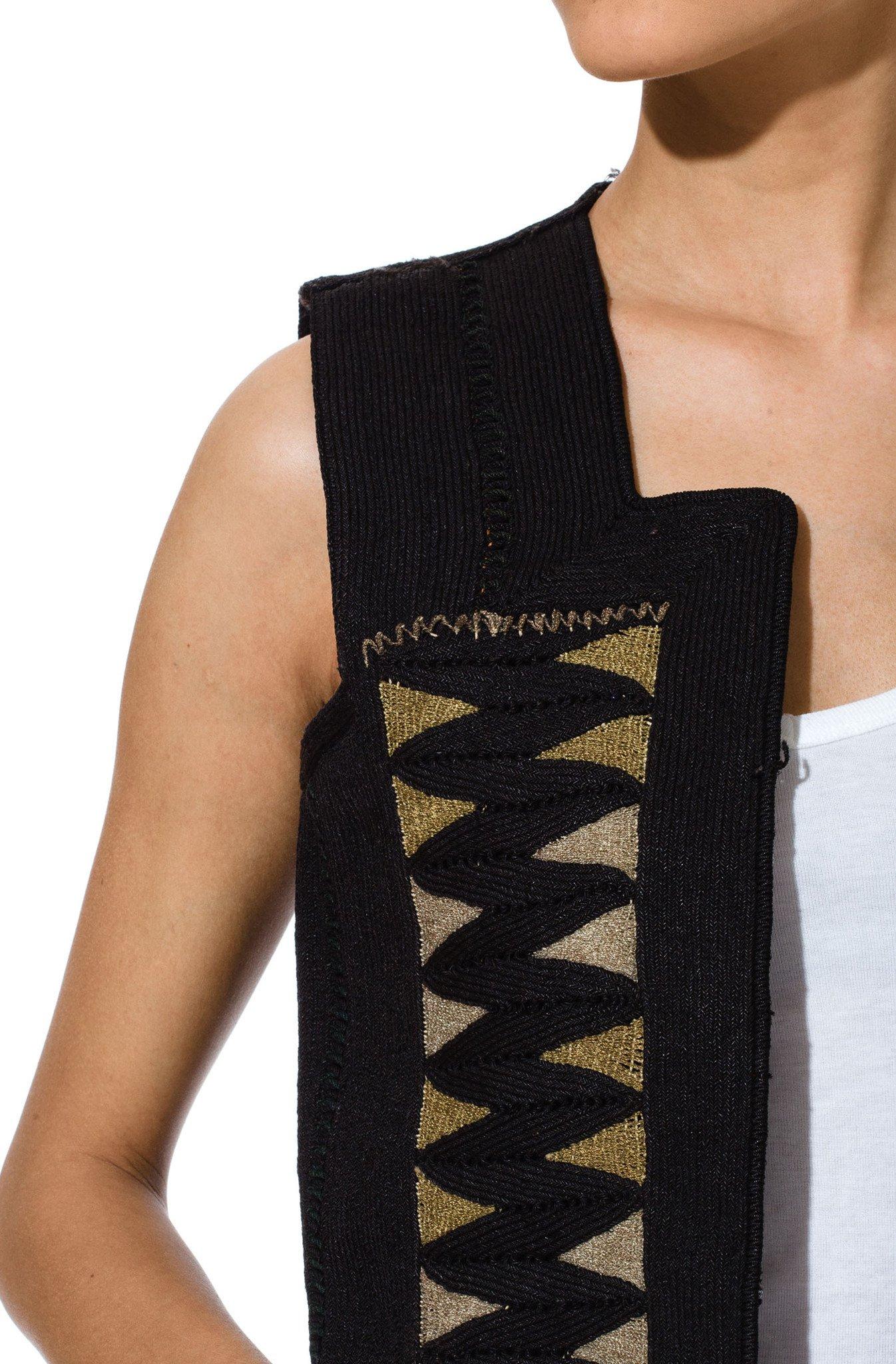 1930S Black African Wool Vest With Metallic & Rayon Embroidery 4