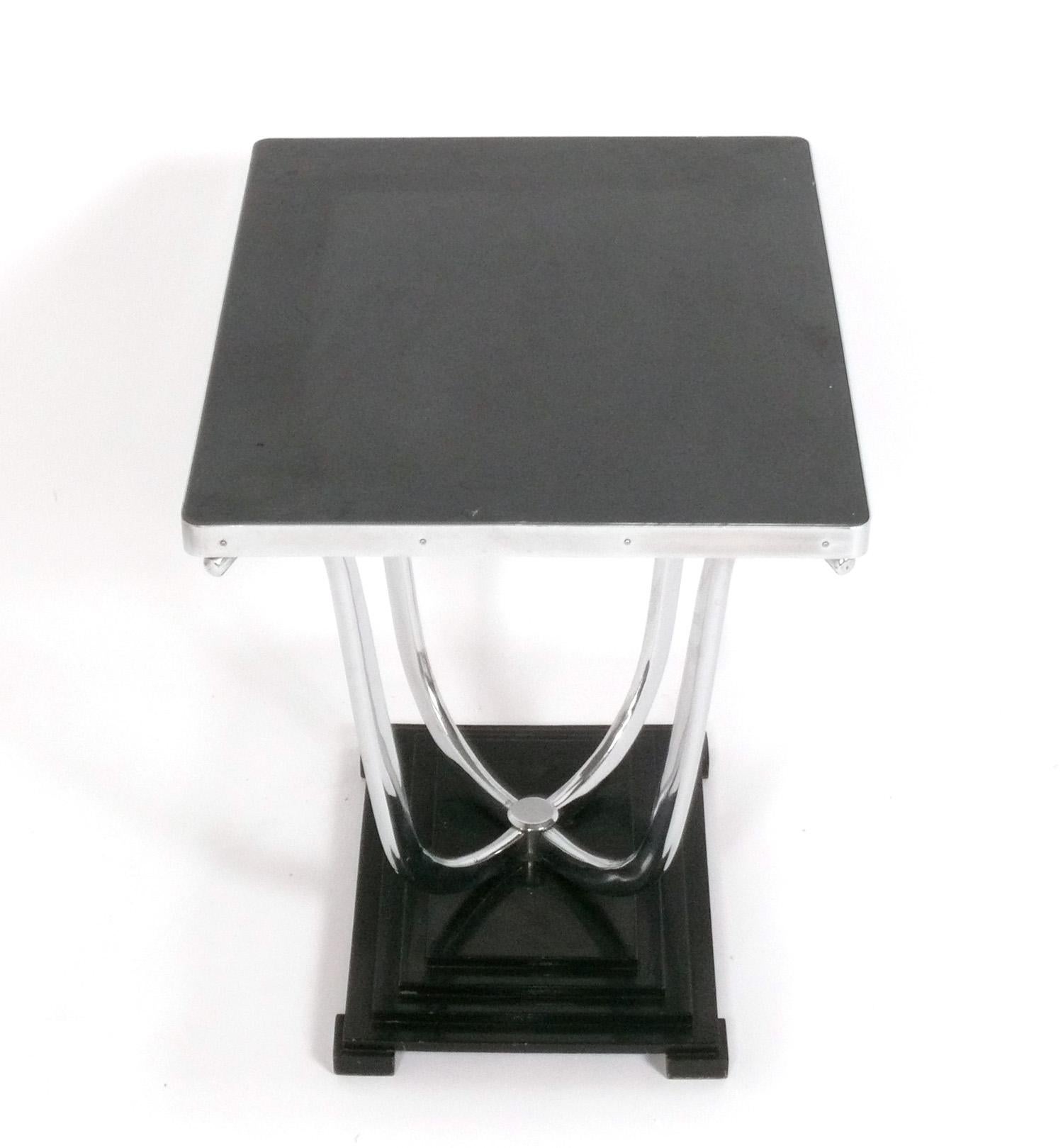 American 1930s Black and Chrome Art Deco End Table  For Sale