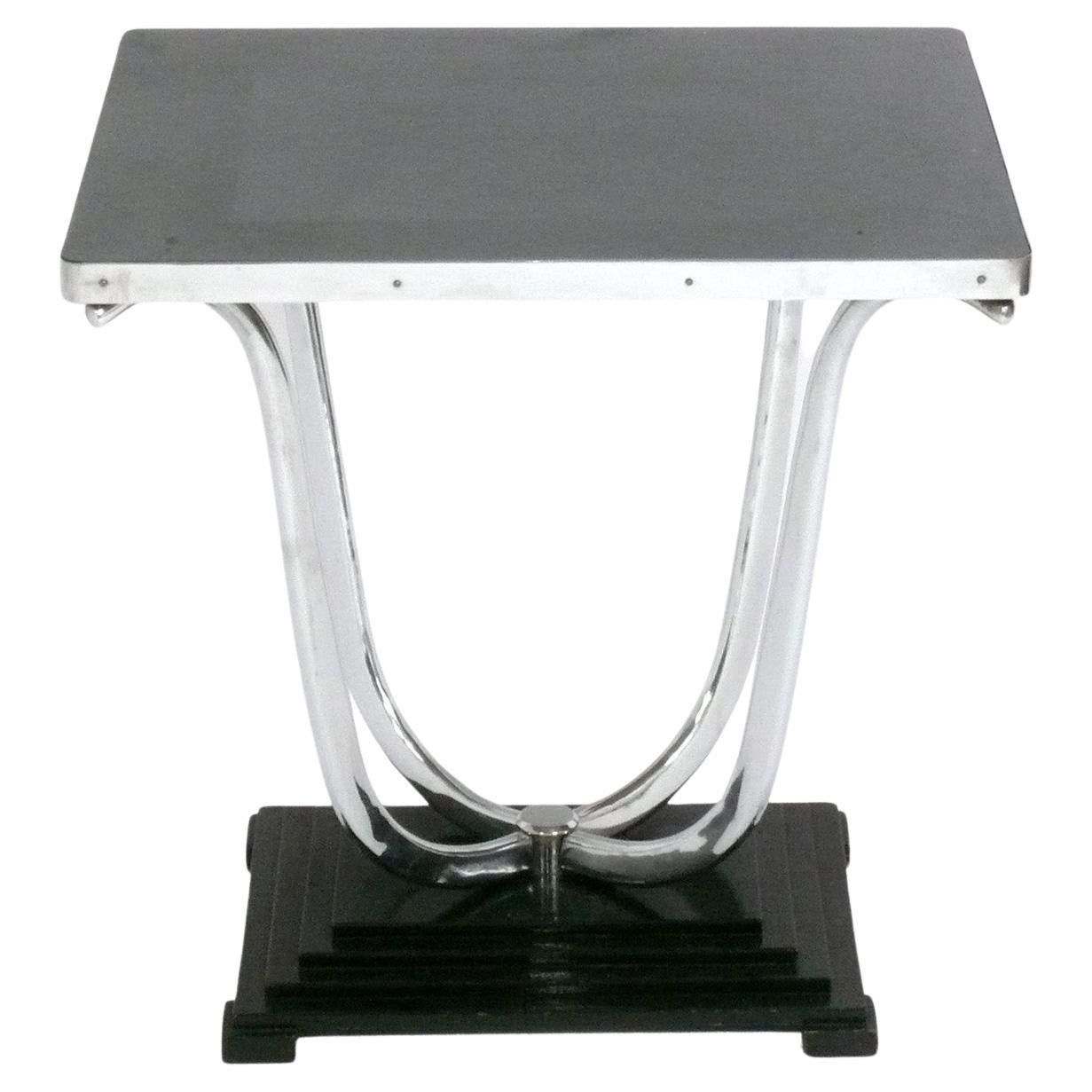 1930s Black and Chrome Art Deco End Table 
