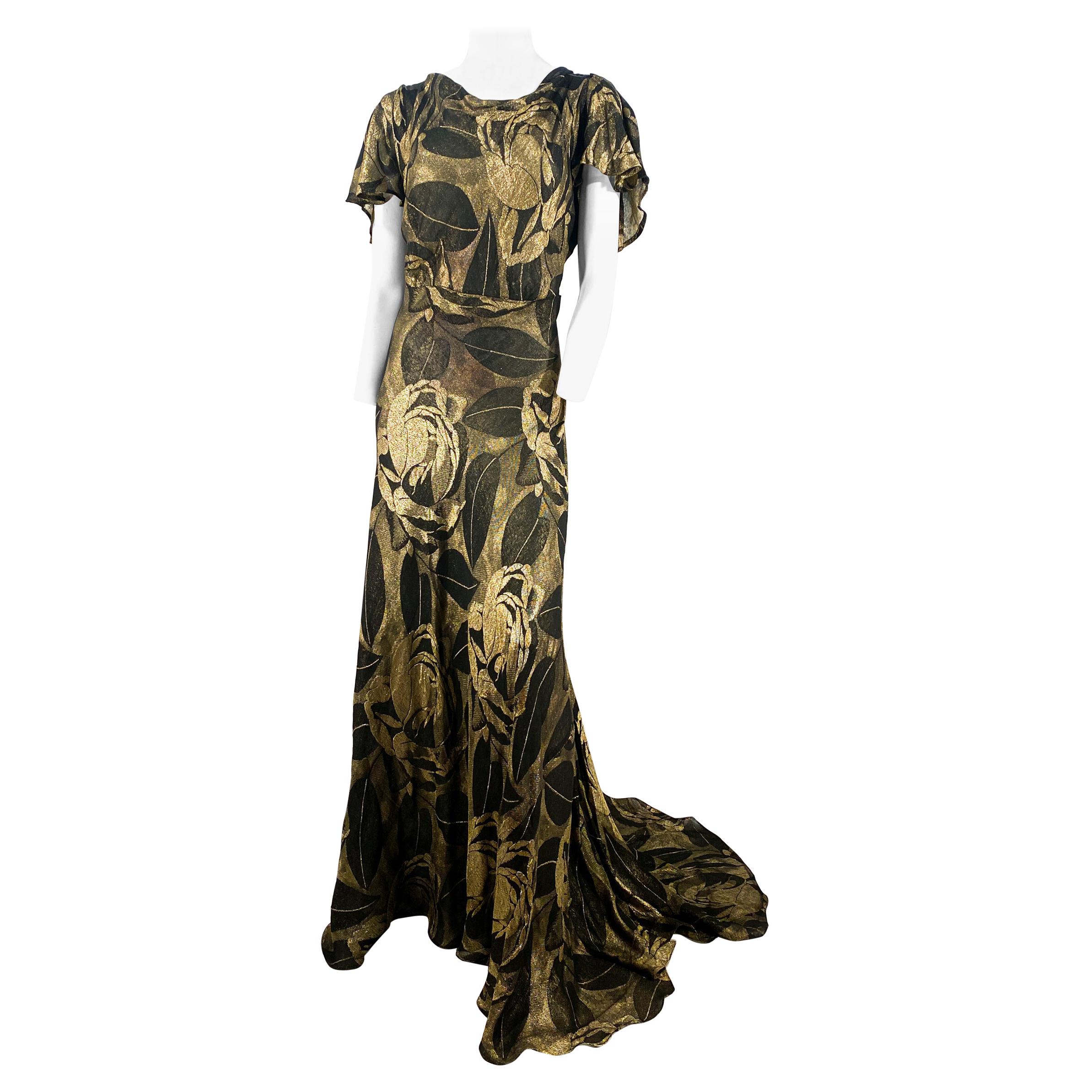 1930s Black and Gold Lamé Evening Gown