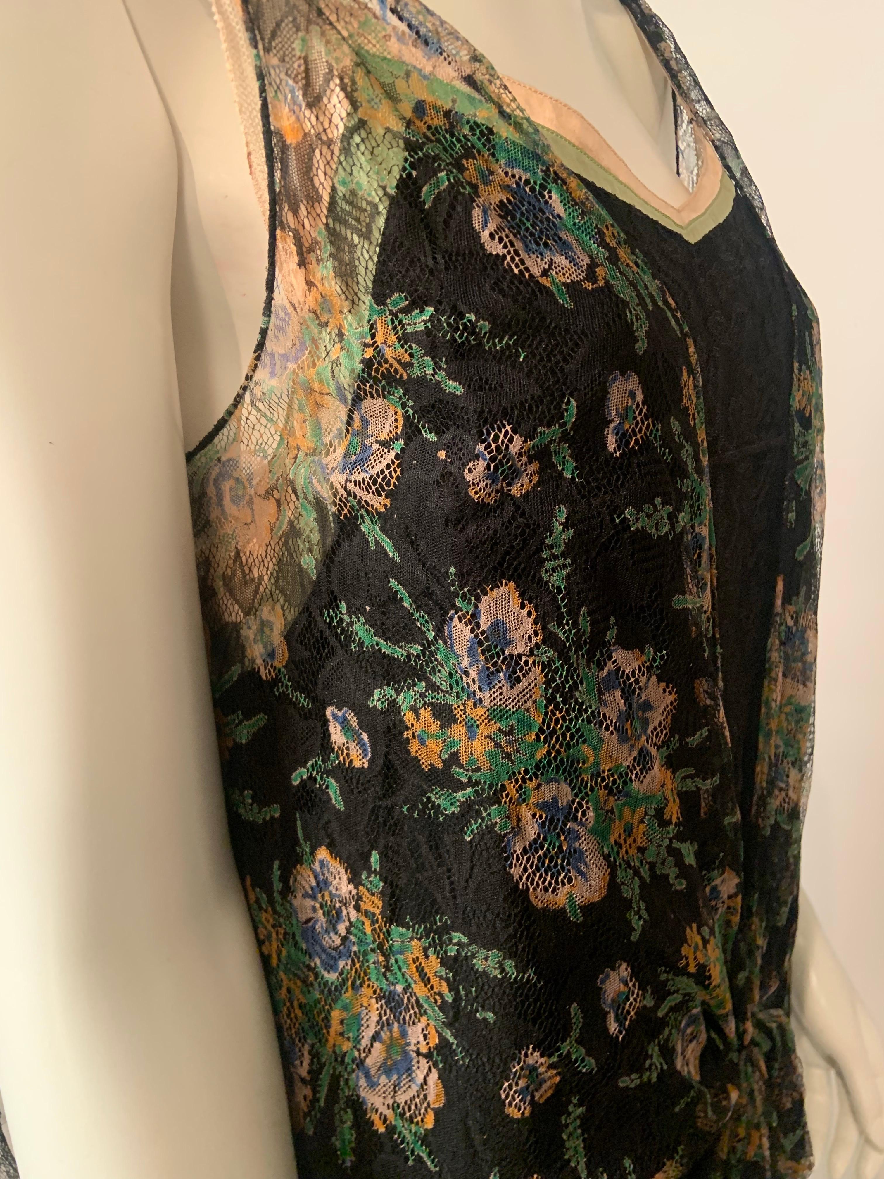 1930's Black and Pastel Lace Evening Dress  Rare Larger Size For Sale 6