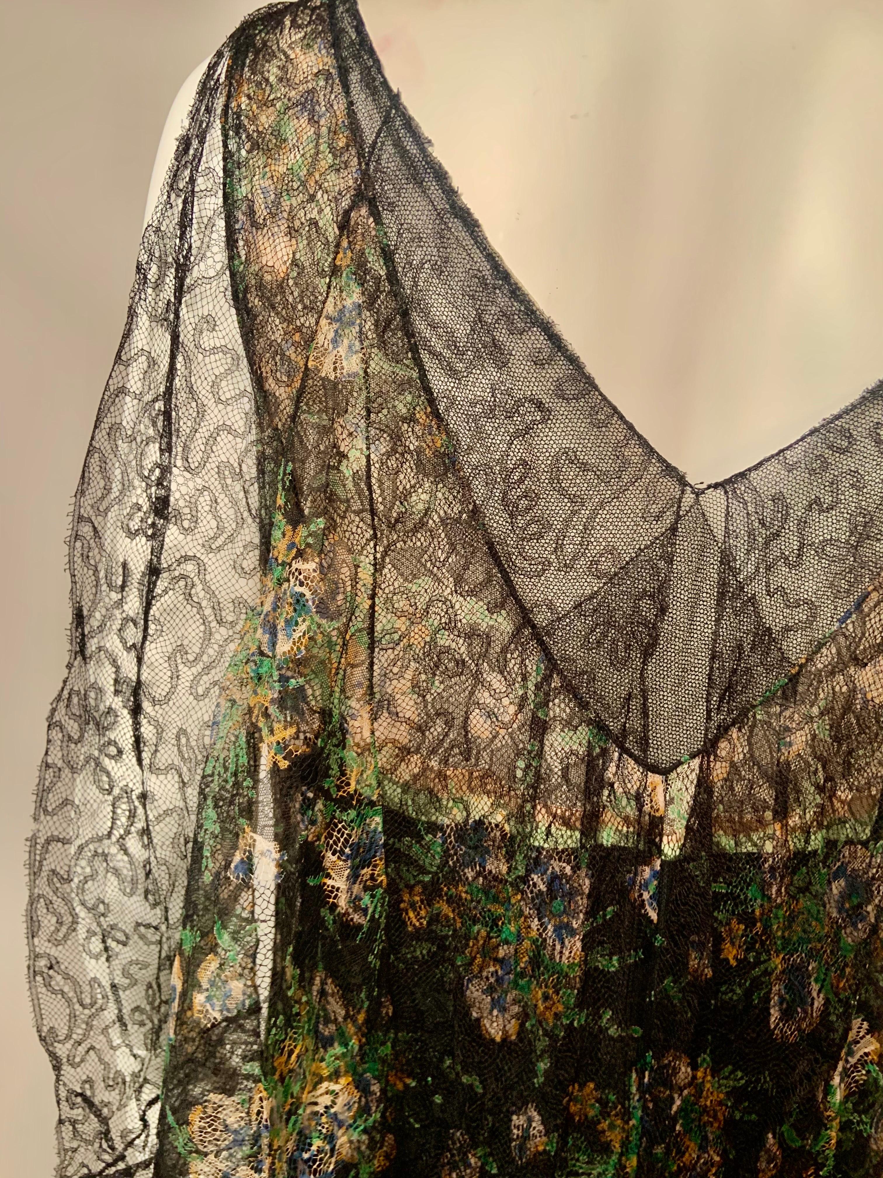 1930's Black and Pastel Lace Evening Dress  Rare Larger Size For Sale 9