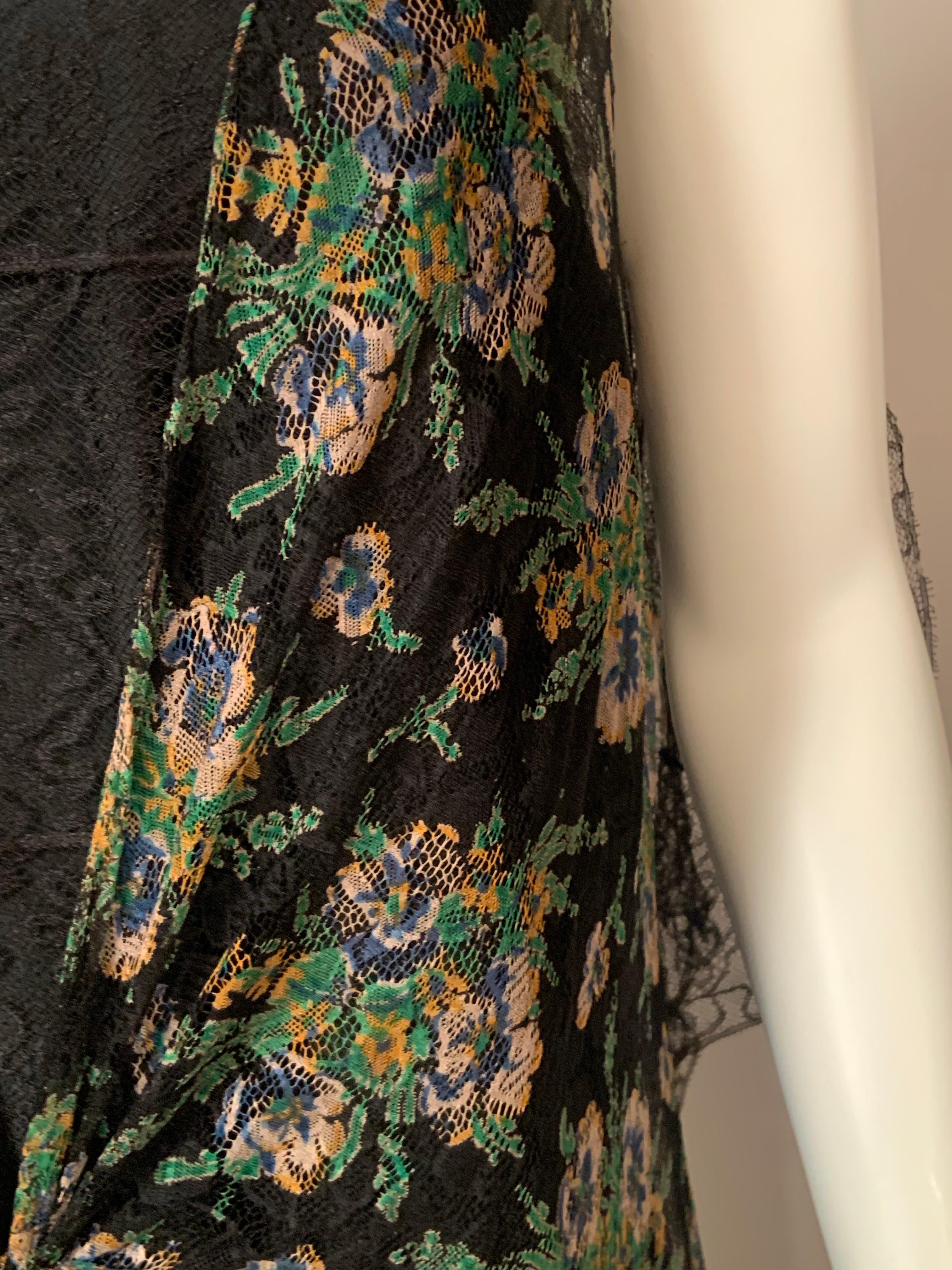 1930's Black and Pastel Lace Evening Dress  Rare Larger Size For Sale 1