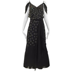 Vintage 1930s Black and silver rhinestones  evening gown