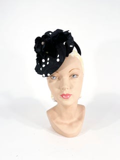 1930s Black and White Polkadot Cocktail Hat