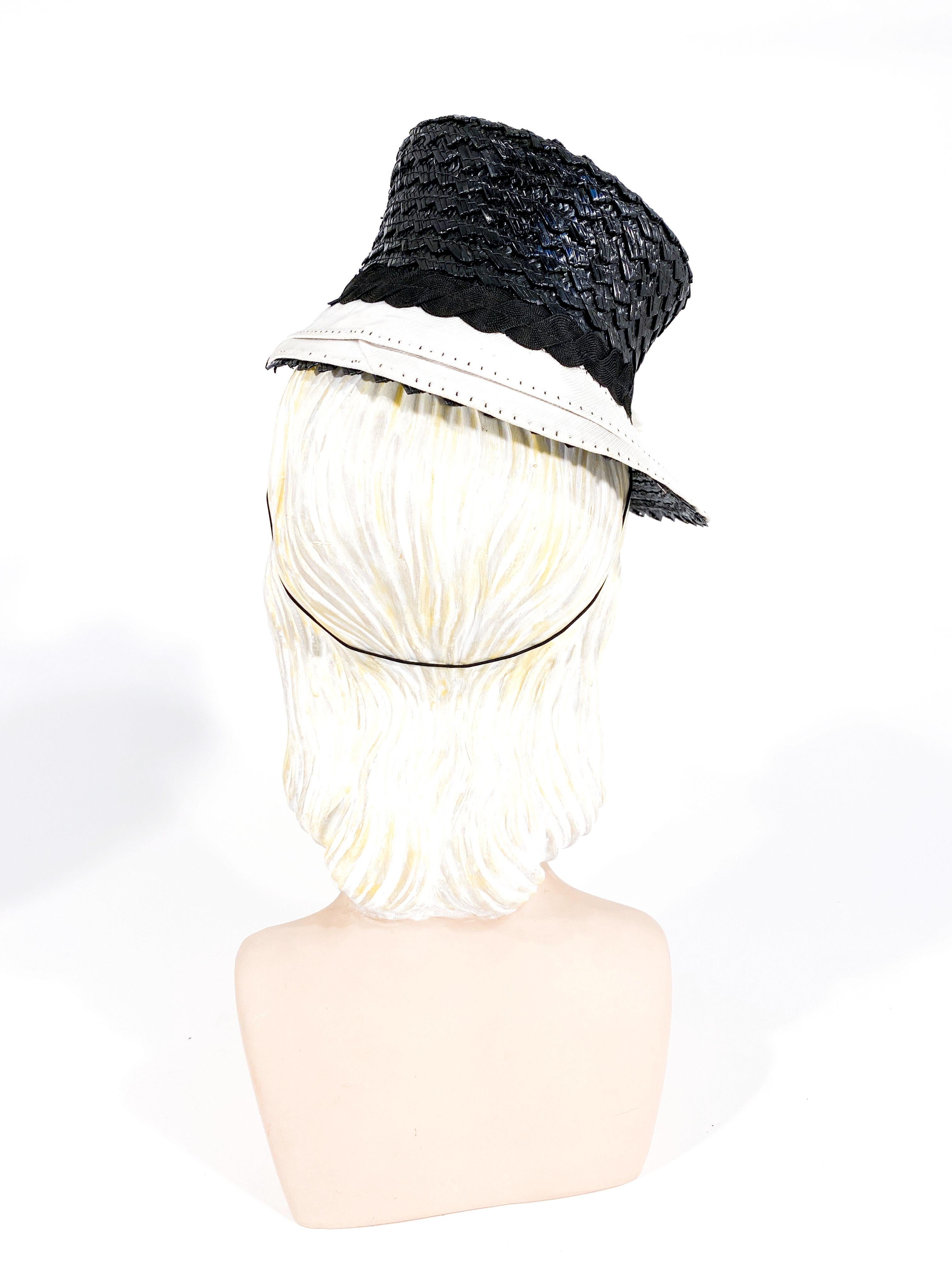 Gray 1930s Black and White Woven Straw Toy Hat For Sale