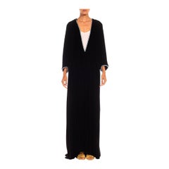 Vintage 1930S Black & Aqua Trim Silk/Rayon Velvet Robe